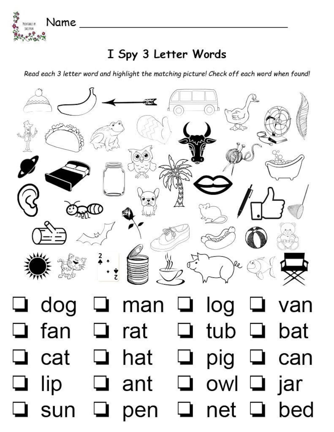 I Spy 3 Letter Words Printable Worksheet Match Words To Pictures Preschool 1st Grade Etsy I Spy 3 Letter Words Printable Worksheet Match Words To Pictures Preschool 1st Grade Etsy