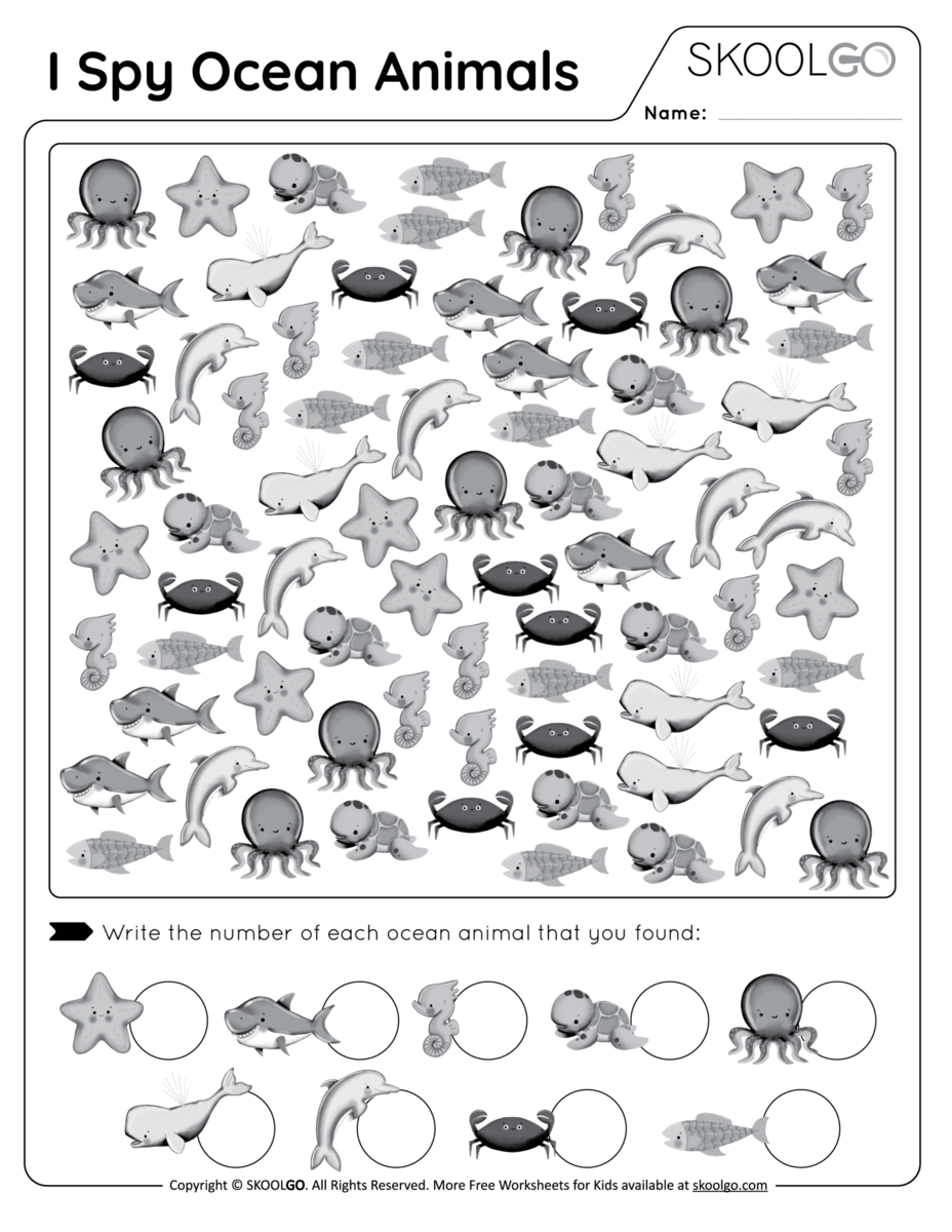 I Spy Ocean Animals Free Worksheet SKOOLGO