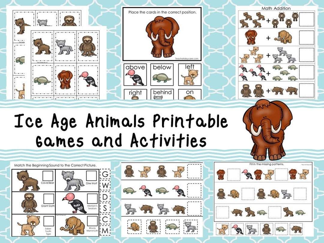 Ice Age Animals Preschool Games Activities printable PDF Etsy
