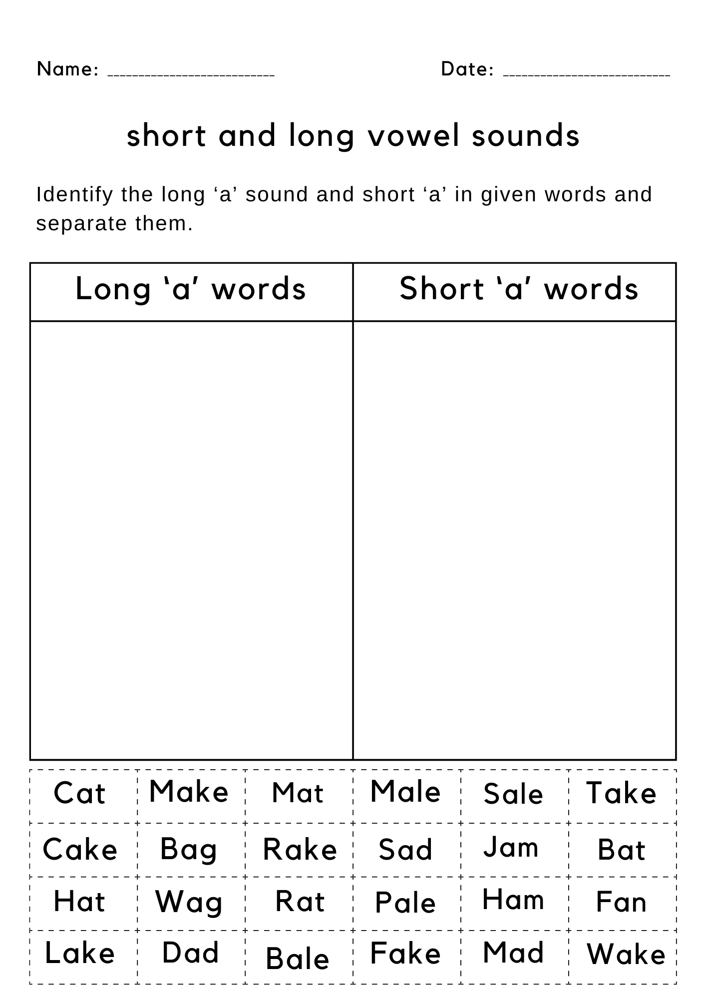 Identifying Long And Short Vowel Sounds Worksheets For Kindergarten Teaching Resources Long And Short Vowel Sounds Worksheet Free Printable Digital PDF