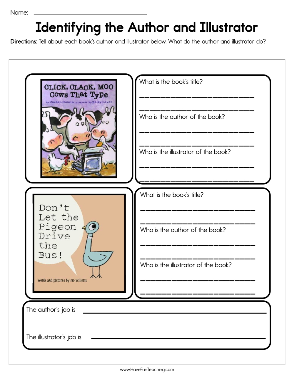 Identifying The Author And The Illustrator Worksheet Have Fun Teaching