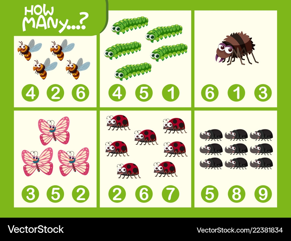 Insect Number Worksheet Math For Kids Royalty Free Vector VectorStock