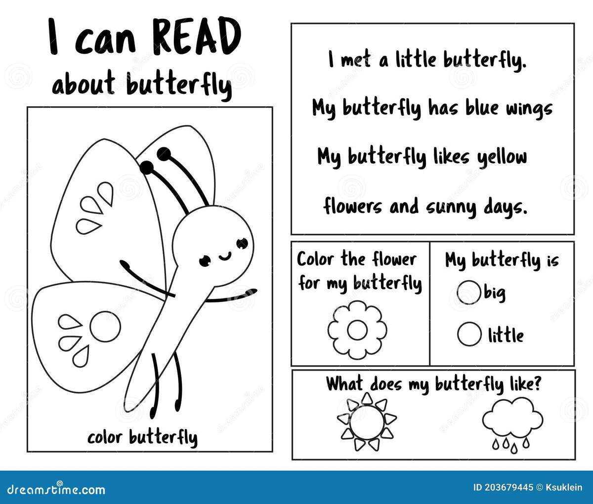 Insect Theme Read And Color Page For Kids Educational Game For Children Stock Vector Illustration Of Coloring Animal 203679445