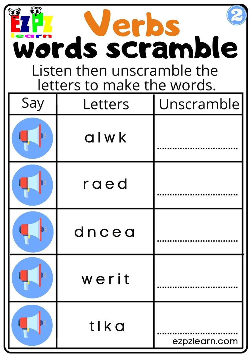 Interactive Verbs Worksheet Listen Unscramble And Write The Words Activity For K5 And ESL Students G2 Ezpzlearn