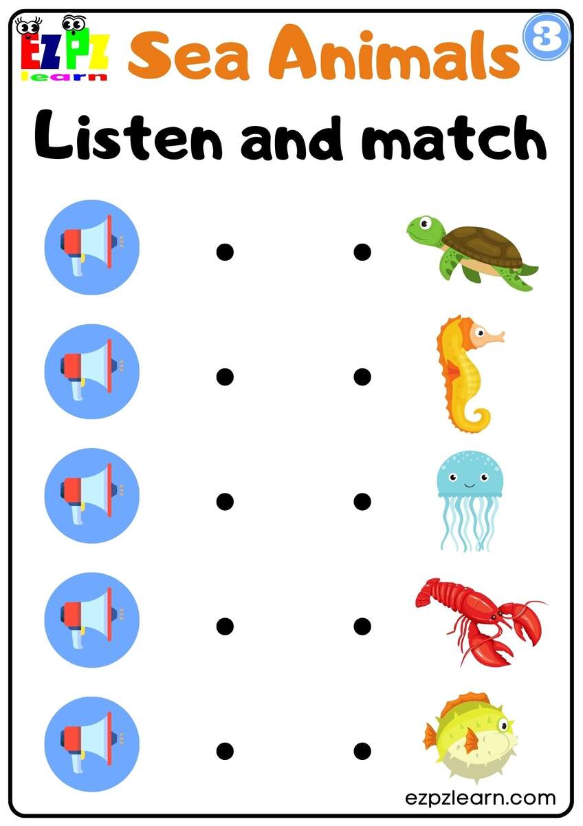 Interactive Worksheet For Sea Animals Listen And Choose The Correct Images Activity For Kids Group 1 Ezpzlearn