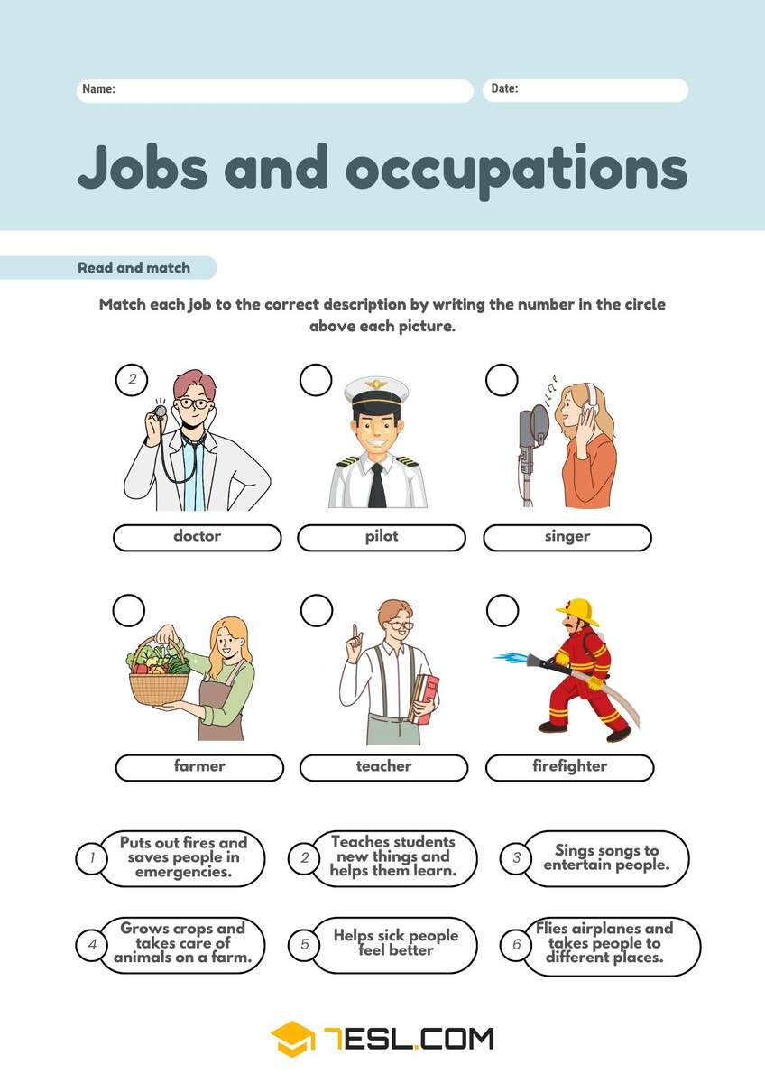 Printable Jobs And Tools Matching Worksheet For Kindergarten