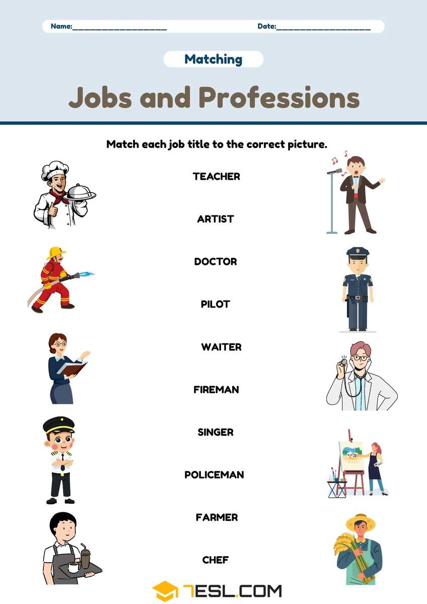 Jobs And Occupations Worksheets In English 7ESL