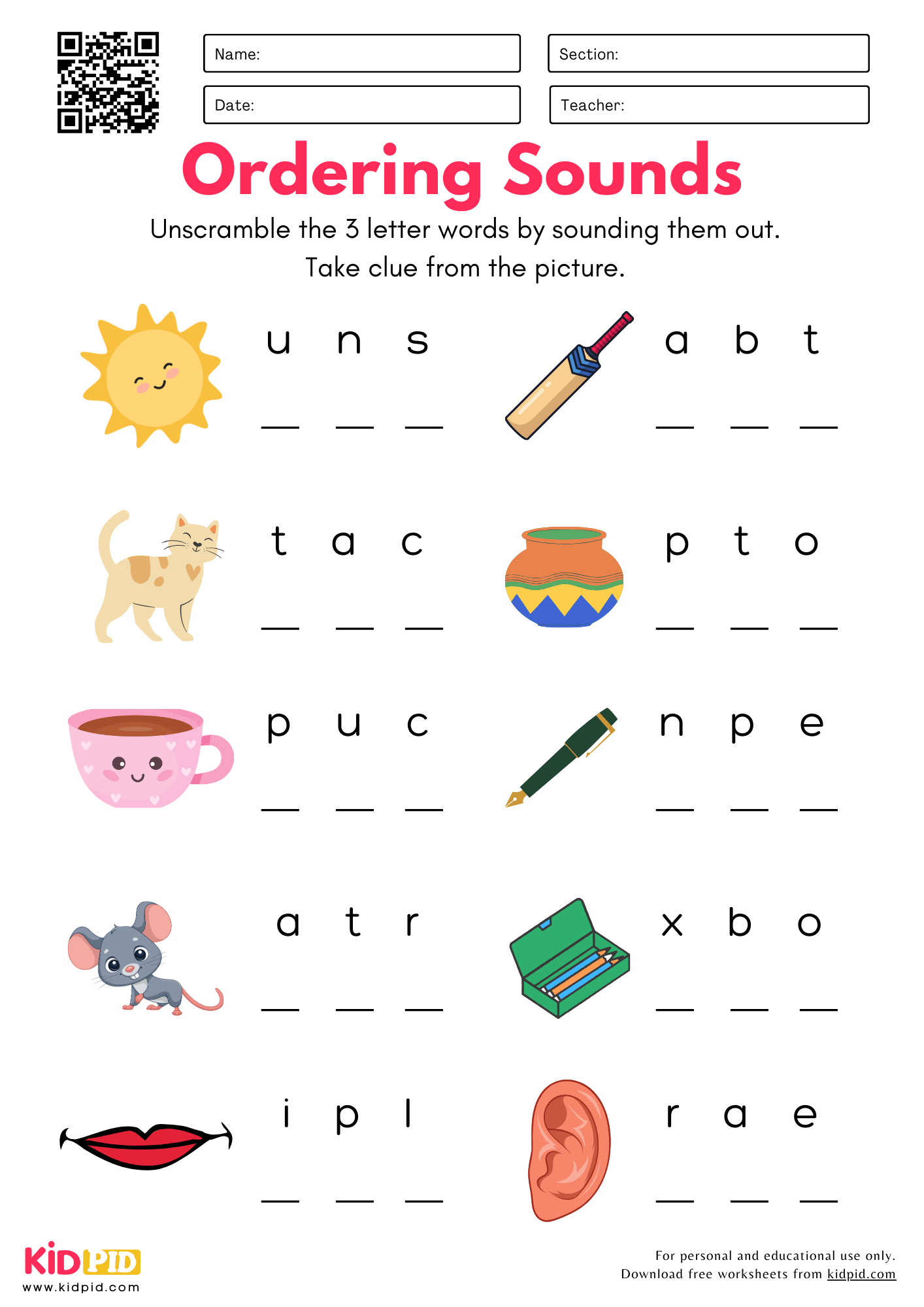 Printable Grade 1 Word Scramble Worksheets Download