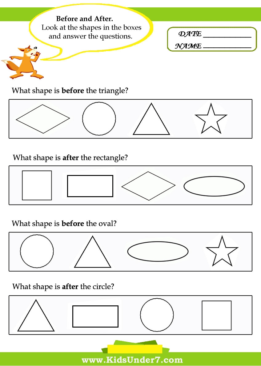 Kids Under 7 Before And After Worksheets