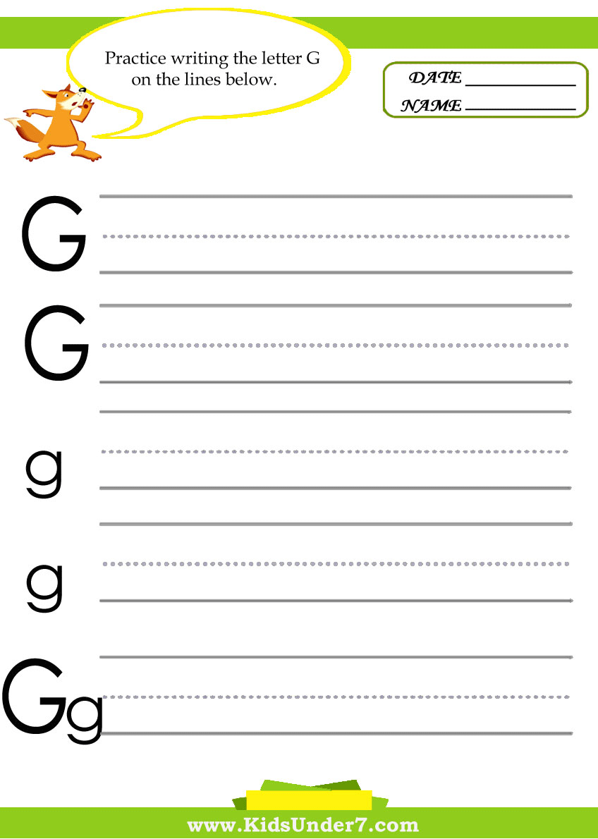 Kids Under 7 Letter G Practice Writing Worksheet