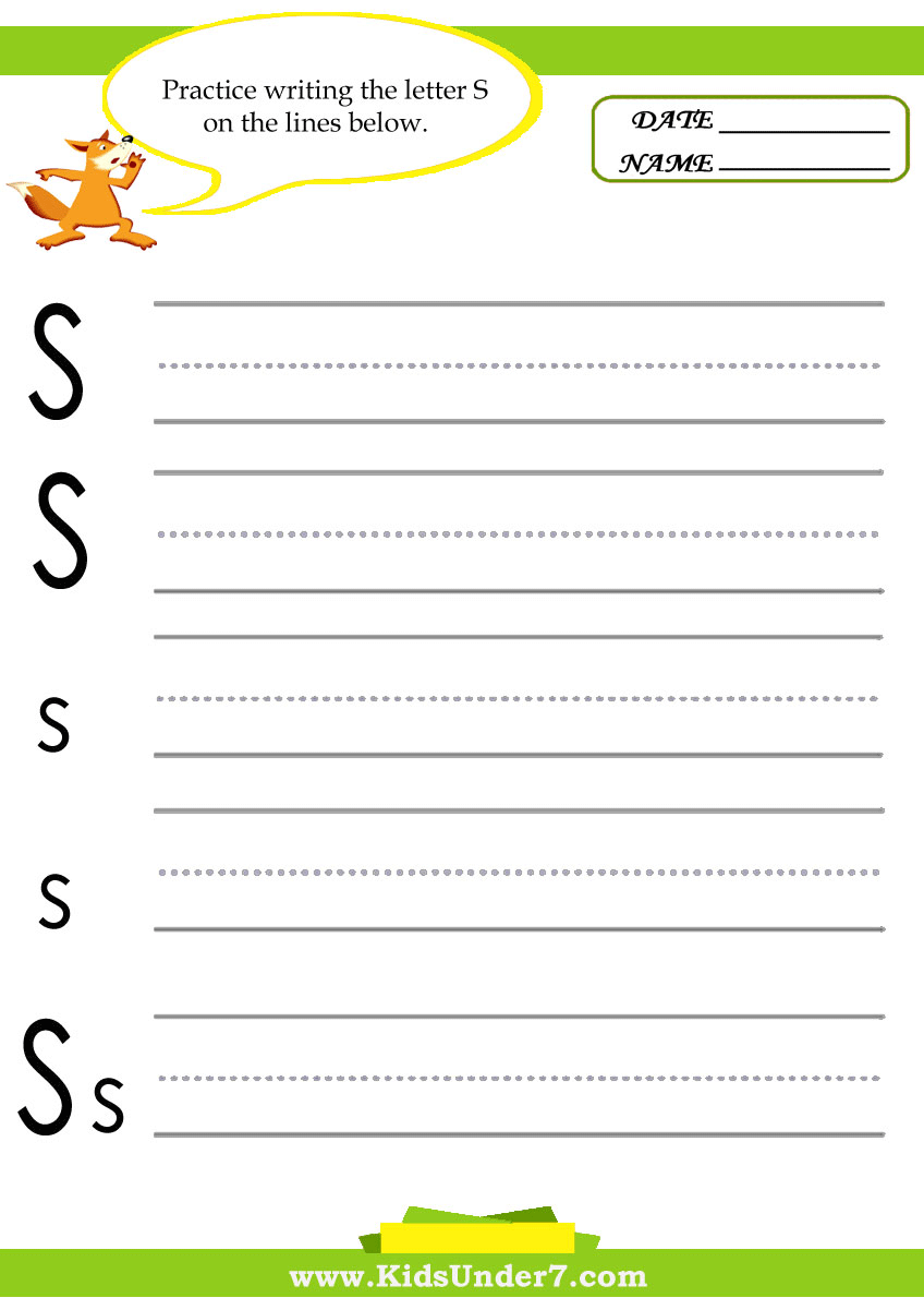 Kids Under 7 Letter S Practice Writing Worksheet Kids Under 7 Letter S Practice Writing Worksheet