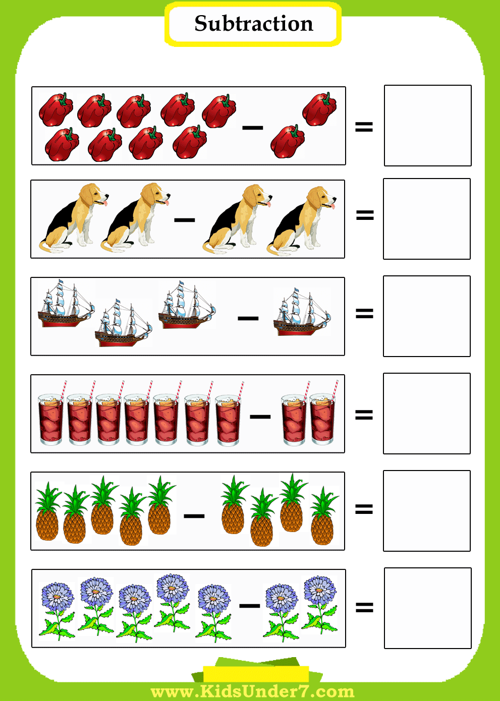 Kids Under 7 Subtraction Worksheets Kids Under 7 Subtraction Worksheets
