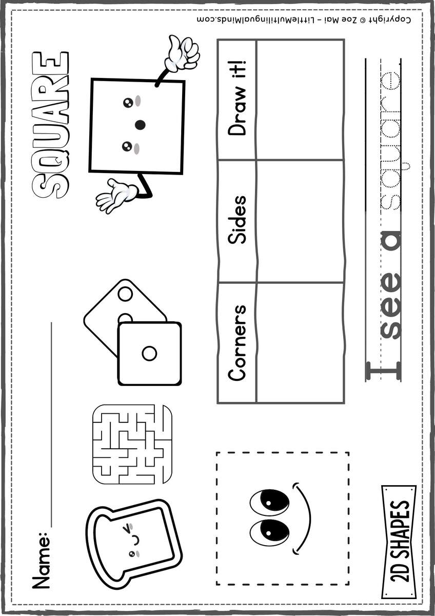 Kindergarten 2D Shapes Worksheet SQUARE Shape Sort Shape Hunt Math Activity Made By Teachers