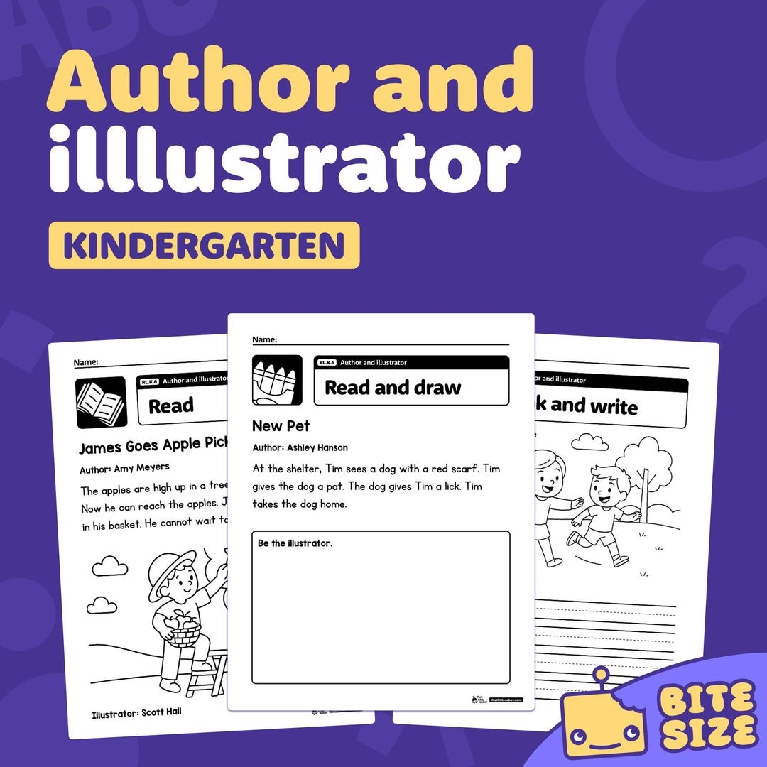 Kindergarten Author And Illustrator Worksheets Differentiated Reading Comprehension Activities Common Core RL K 6 Printable PDF Etsy