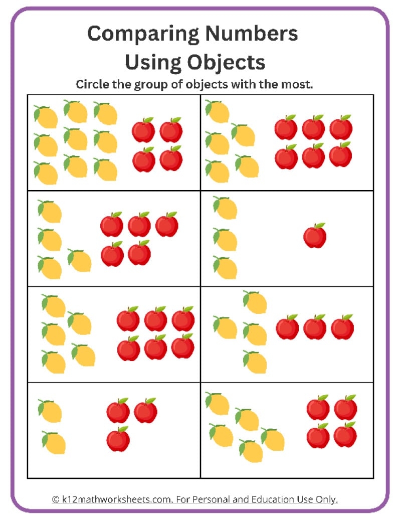 Kindergarten Comparing Numbers Worksheets Kindergarten Comparing Numbers Worksheets