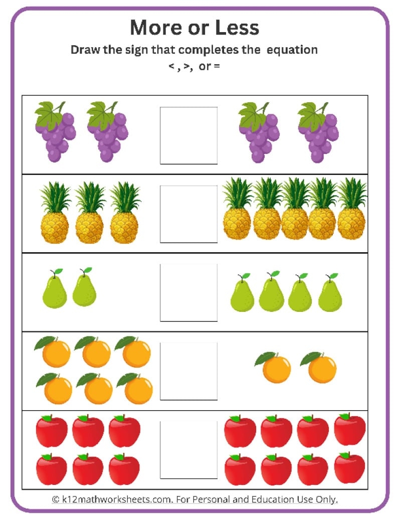 Kindergarten Comparing Numbers Worksheets Comparing Numbers Worksheet Comparing Numbers And Amounts Up To 10