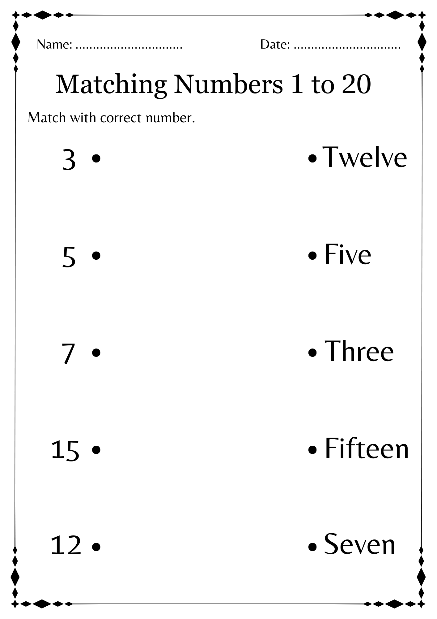 Kindergarten Count And Match Worksheets 1 20 Matching Numbers To 20 Made By Teachers Writing Number Names 1 To 20 Worksheet Tracing Number Words For Grade 1 Or 2 Made By Teachers