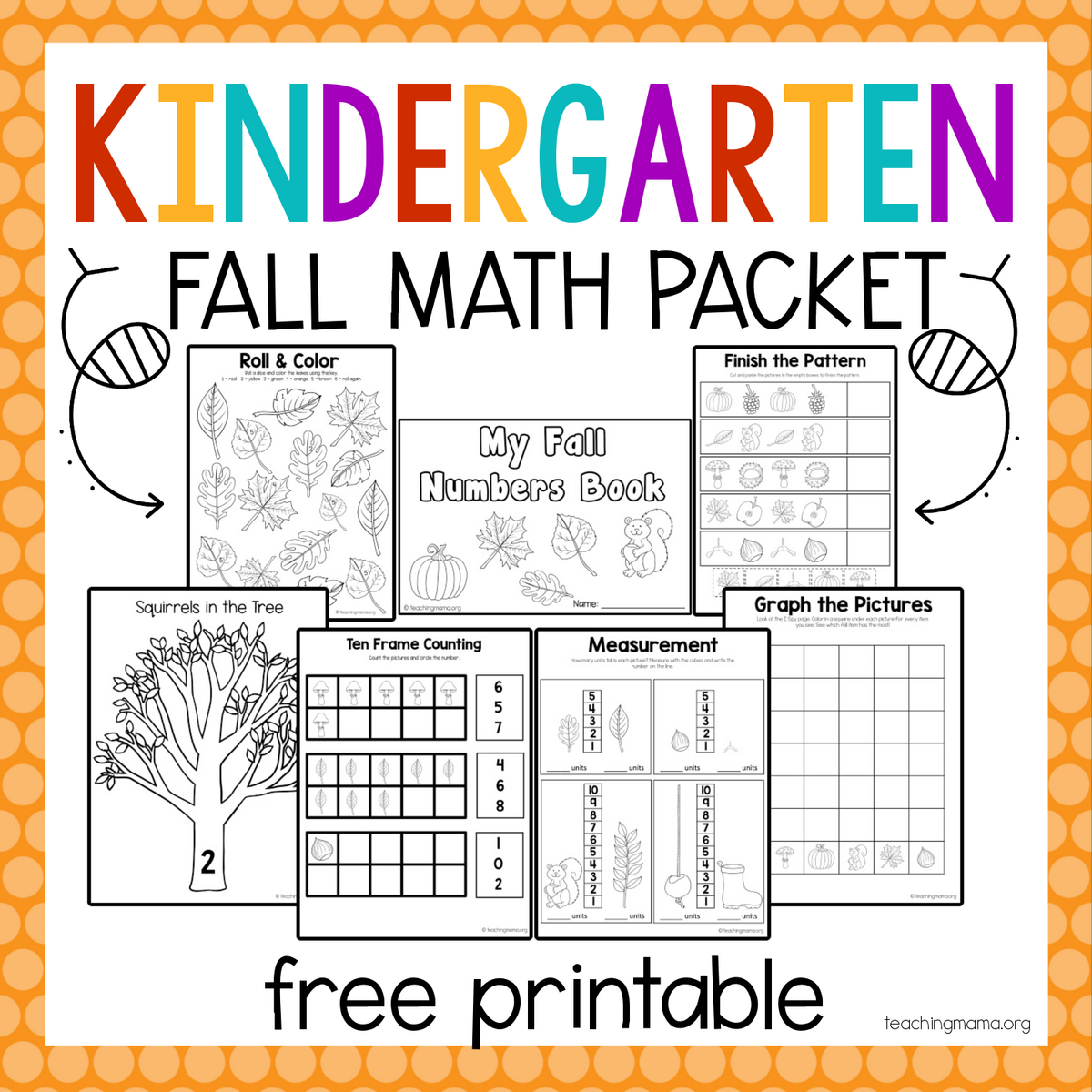 Kindergarten Fall Math Packet Teaching Mama