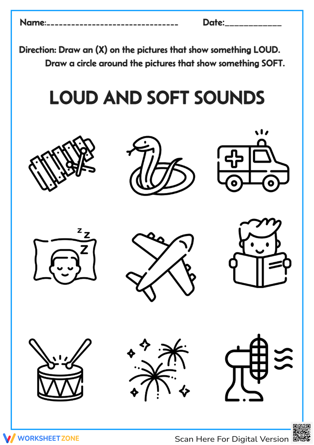 Kindergarten Loud And Soft Sounds Worksheets Printable