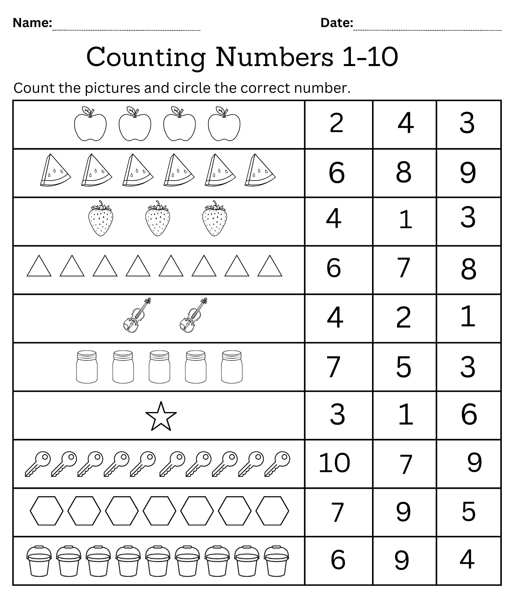 Kindergarten Math Counting Objects Worksheets 1 10 Black And White Made By Teachers Kindergarten Math Worksheets Numbers 1 10 Counting Etsy