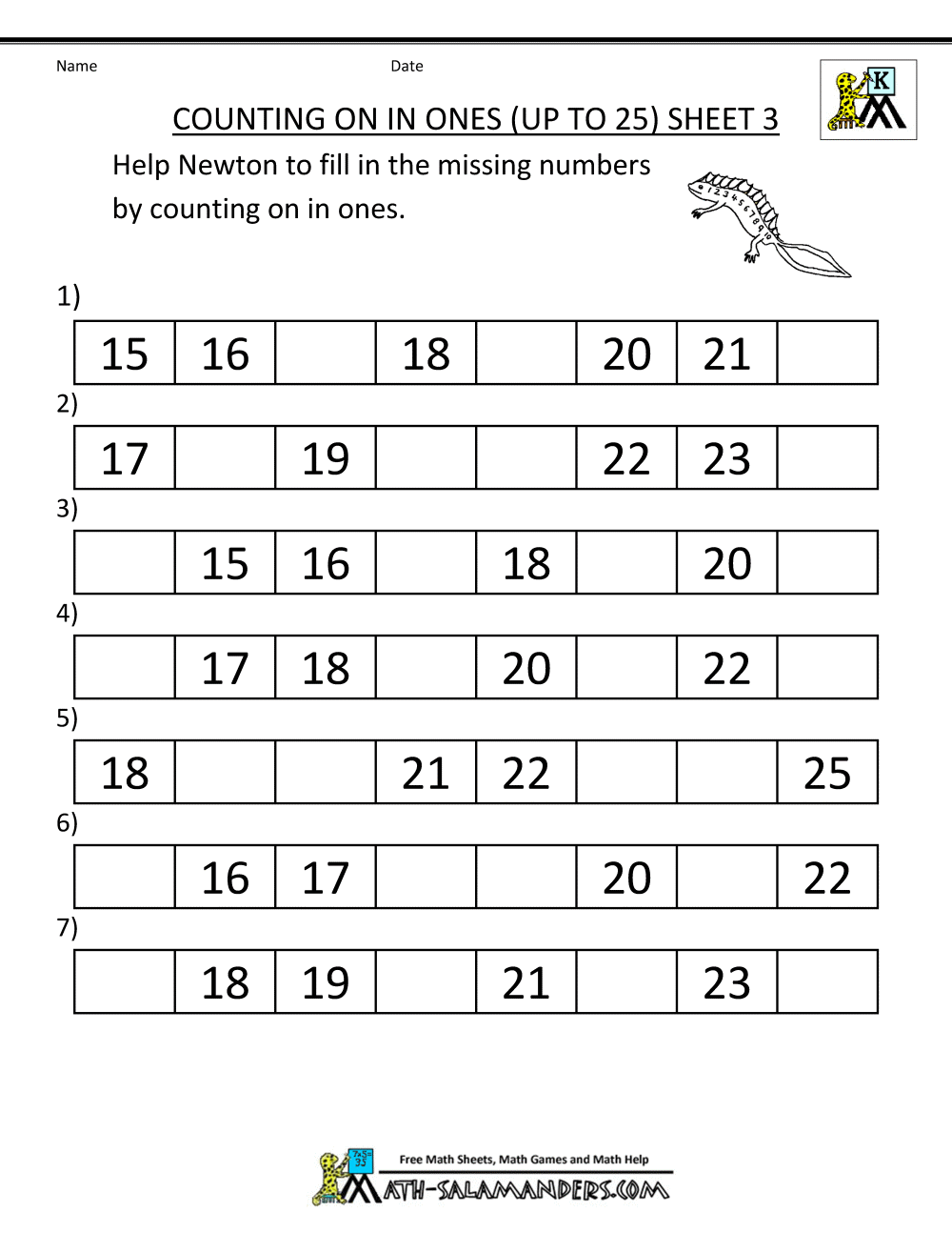 Kindergarten Math Printables 2 Sequencing To 25