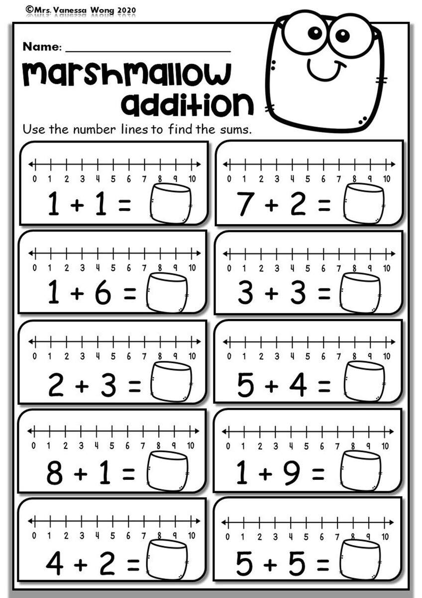 Kindergarten Math Worksheets Number Line Addition PDF Etsy Kindergarten Number Worksheets