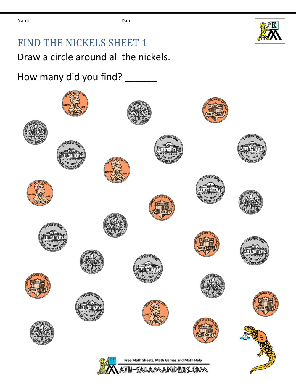Kindergarten Money Worksheets 1st Grade