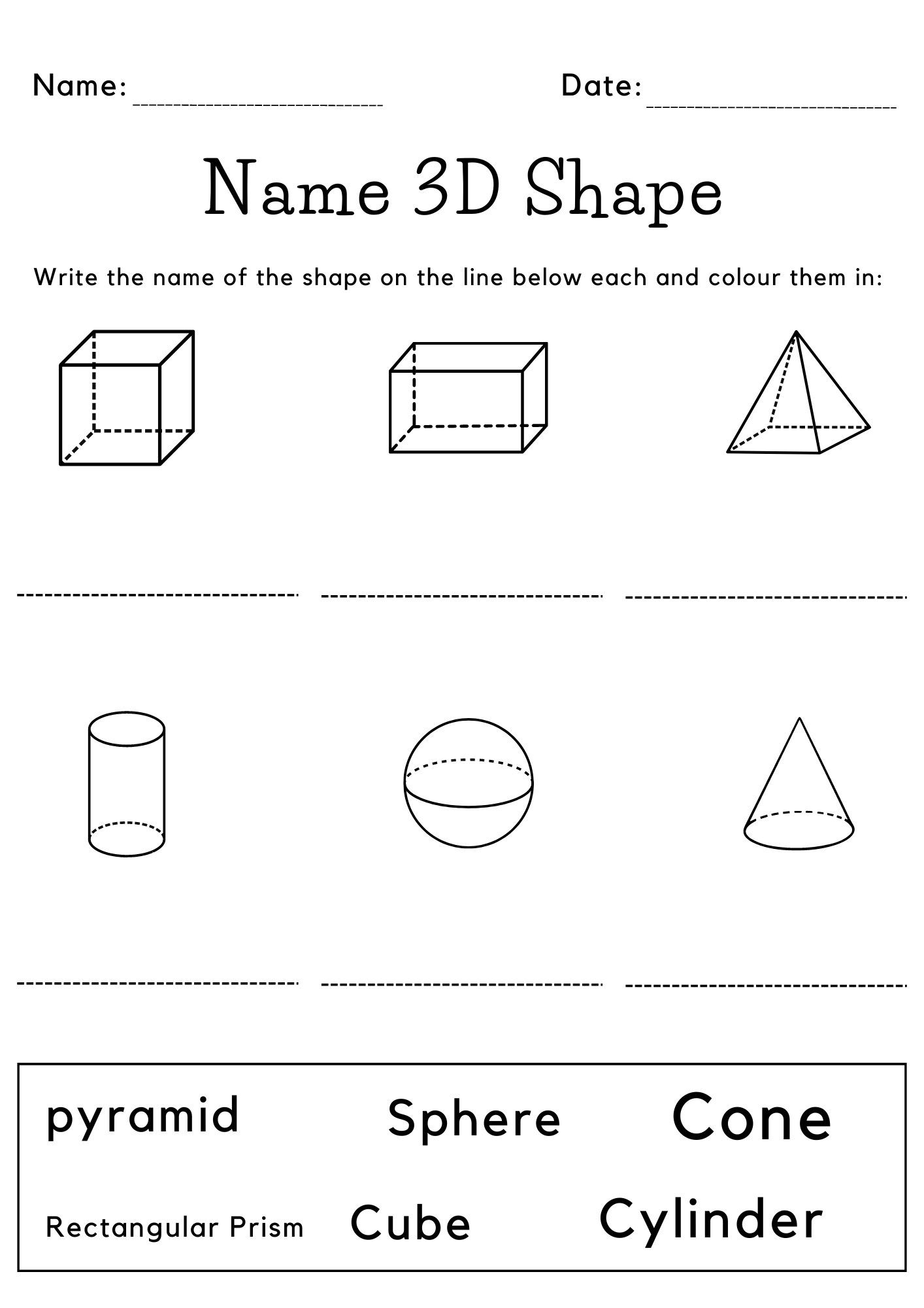 Kindergarten Printable 3d Shapes Naming Worksheet Made By Teachers