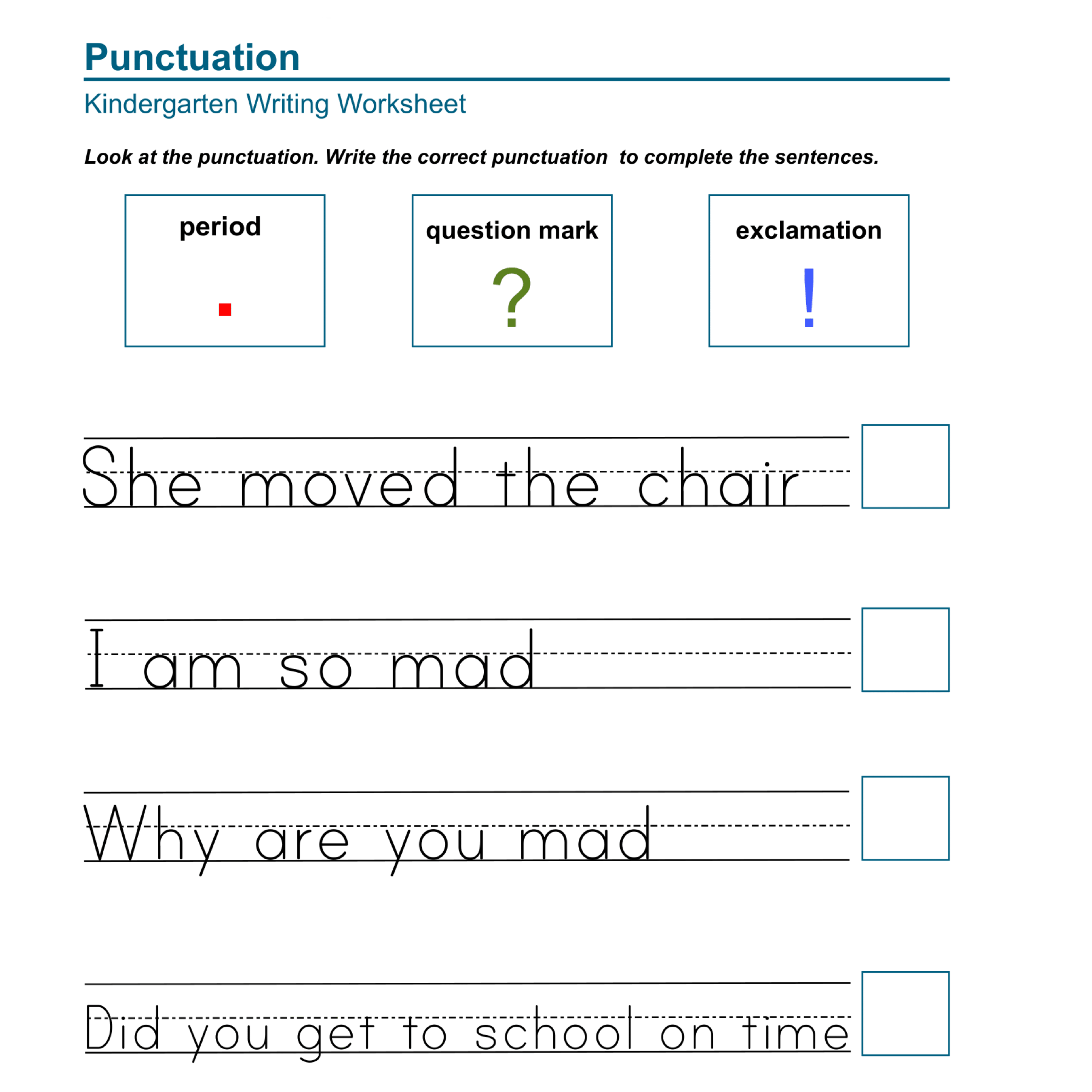 Kindergarten Punctuation Worksheets Made By Teachers