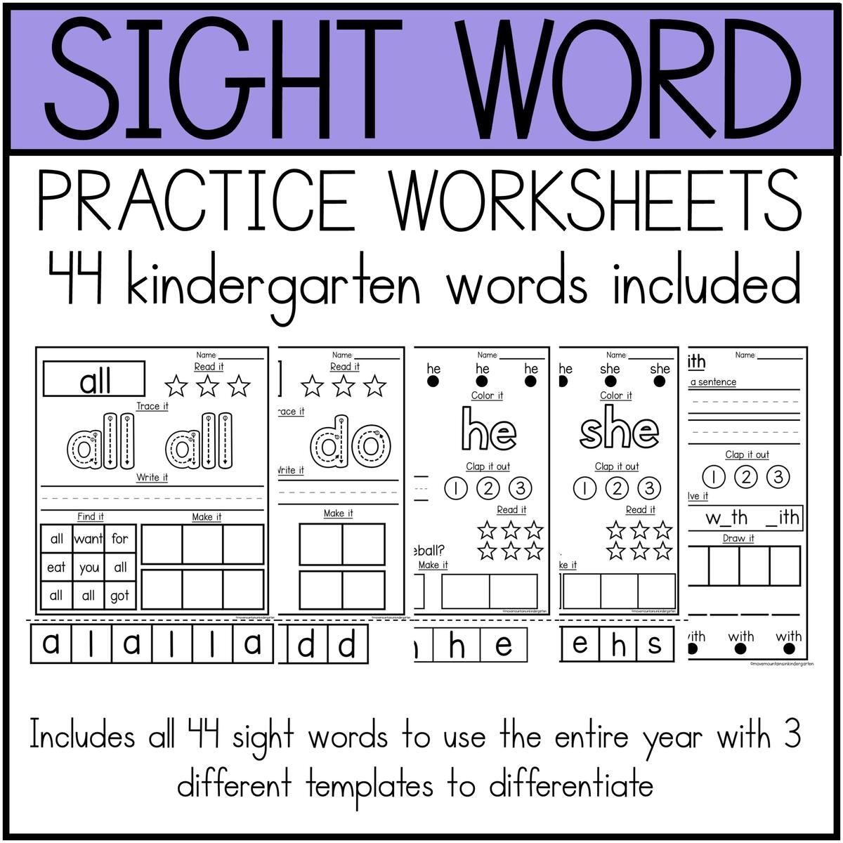 Free Kindergarten Sight Word Worksheets Printable
