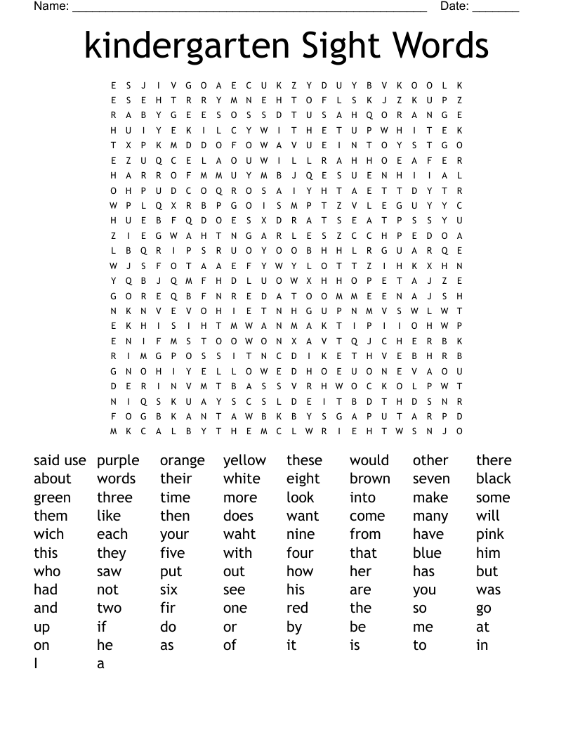 Kindergarten Sight Words Word Search WordMint Kindergarten Sight Words Word Search WordMint