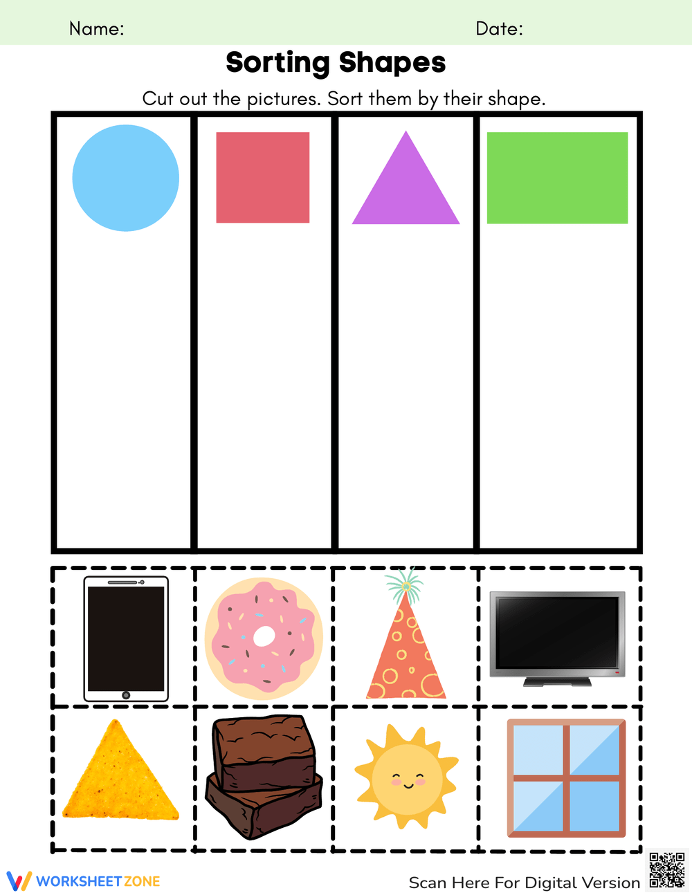 Kindergarten Sorting Shapes Worksheets