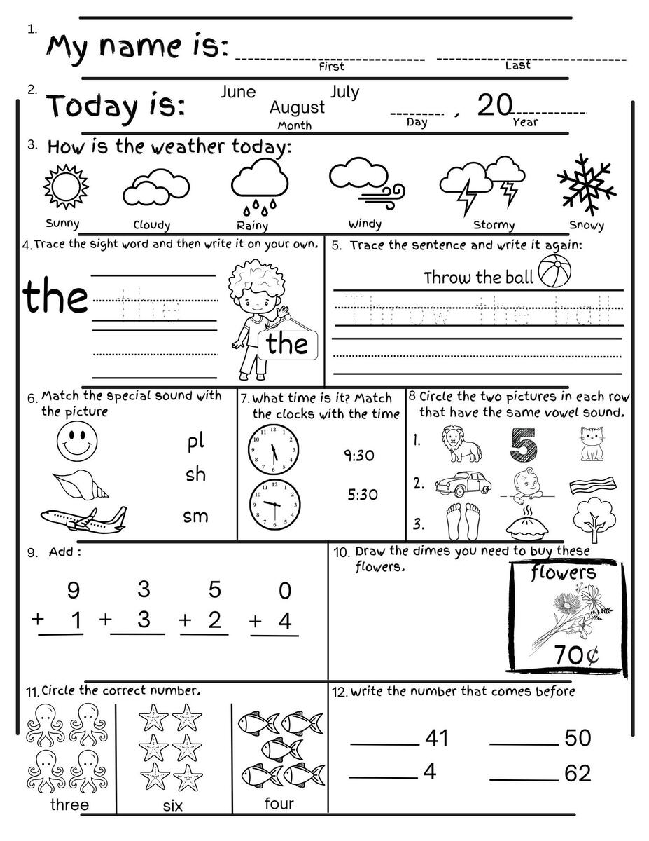Kindergarten Summer Review Worksheets End Of Year Practice Digital Download Etsy