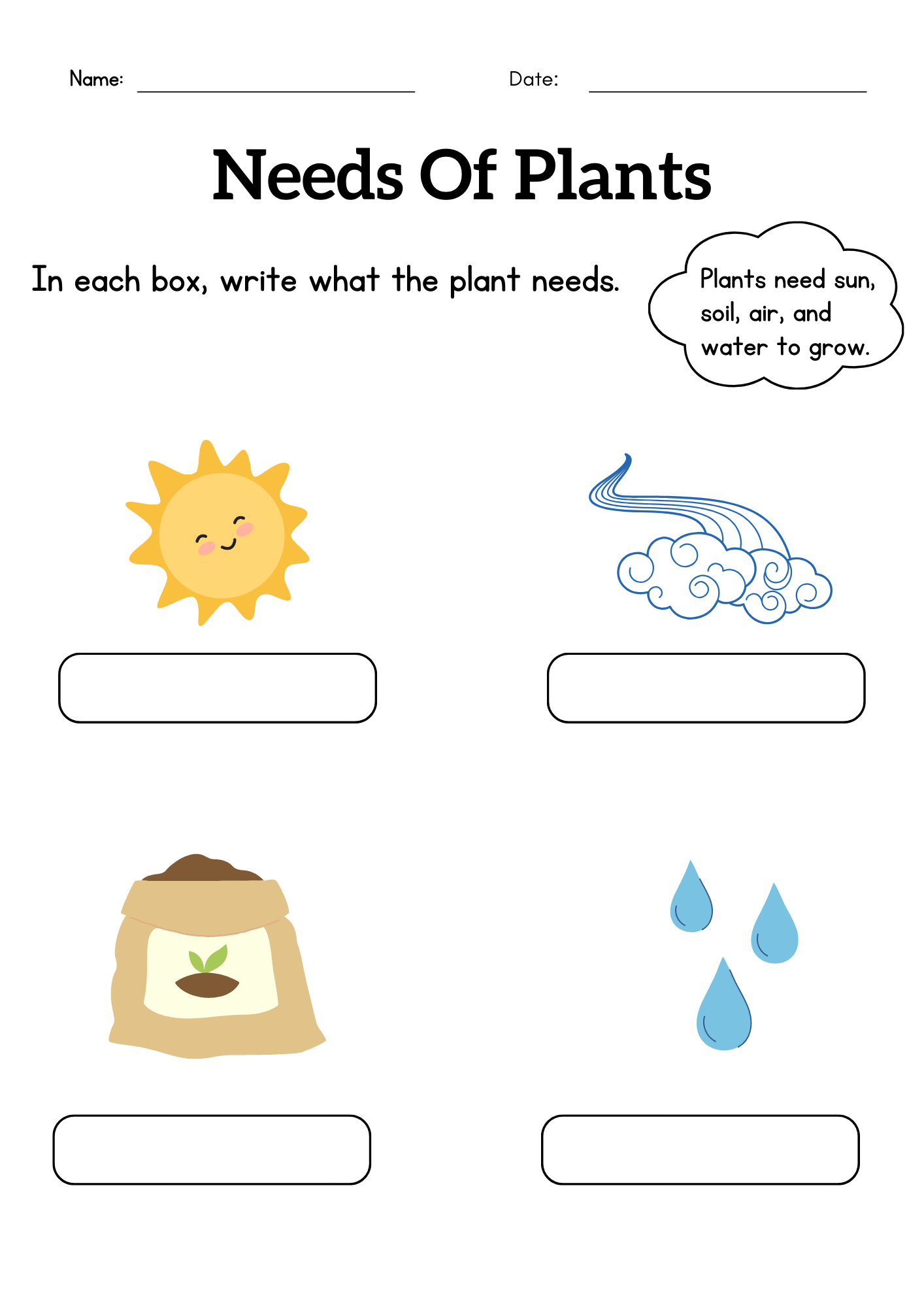 Things Plants Need Vocabulary Worksheet Read And Match Activity For Kindergarten And ESL Students Free Printable PDF Download Ezpzlearn