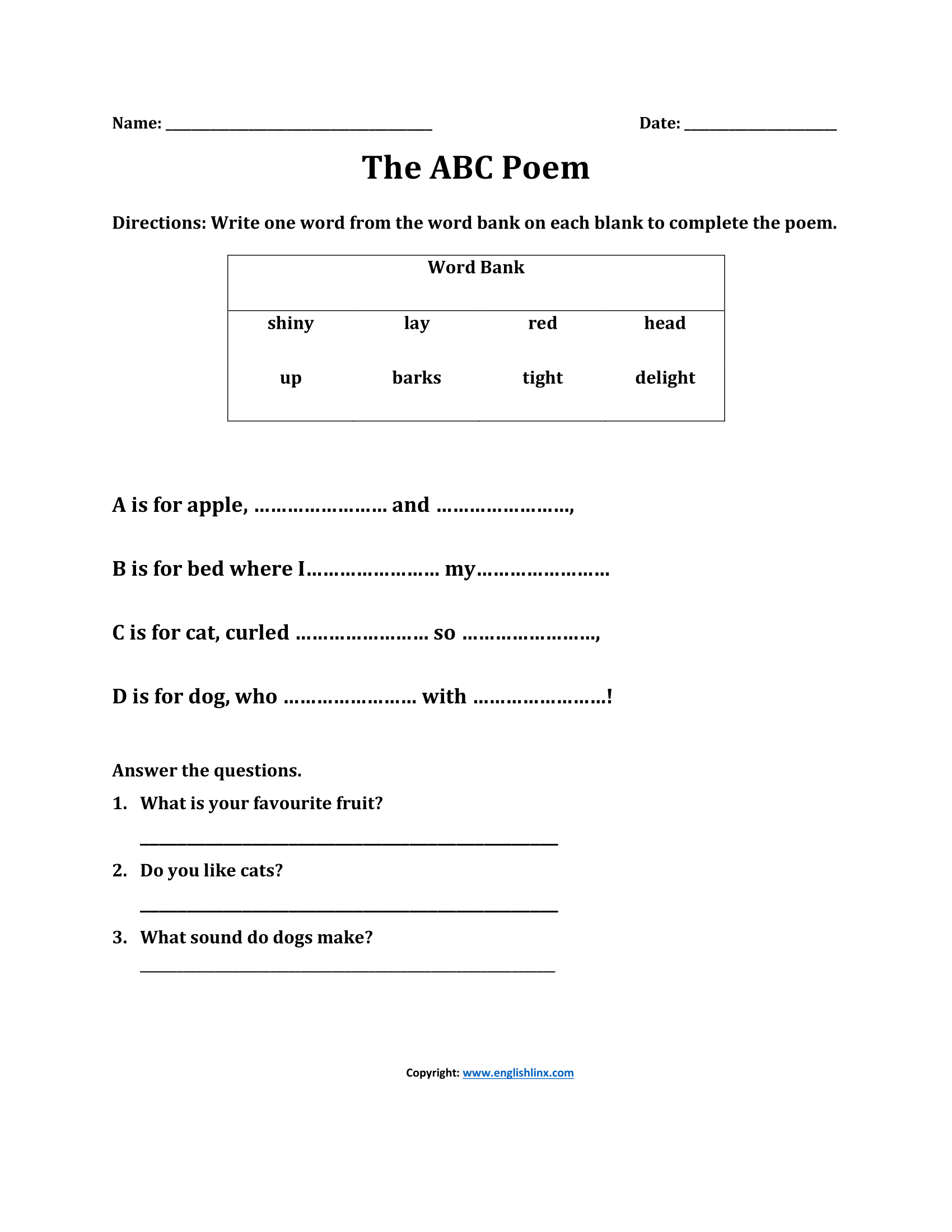 Kindergarten Writing Worksheets The ABC Poem Worksheet Kindergarten Writing Worksheets The ABC Poem Worksheet