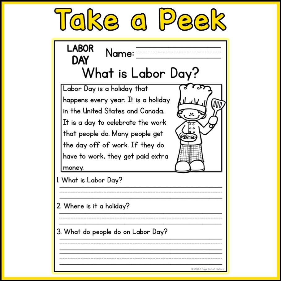 Labor Day Holidays Reading Comprehension Passages K 2 Made By Teachers