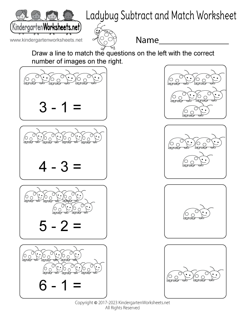Ladybug Subtract And Match Worksheet Free Printable Digital PDF