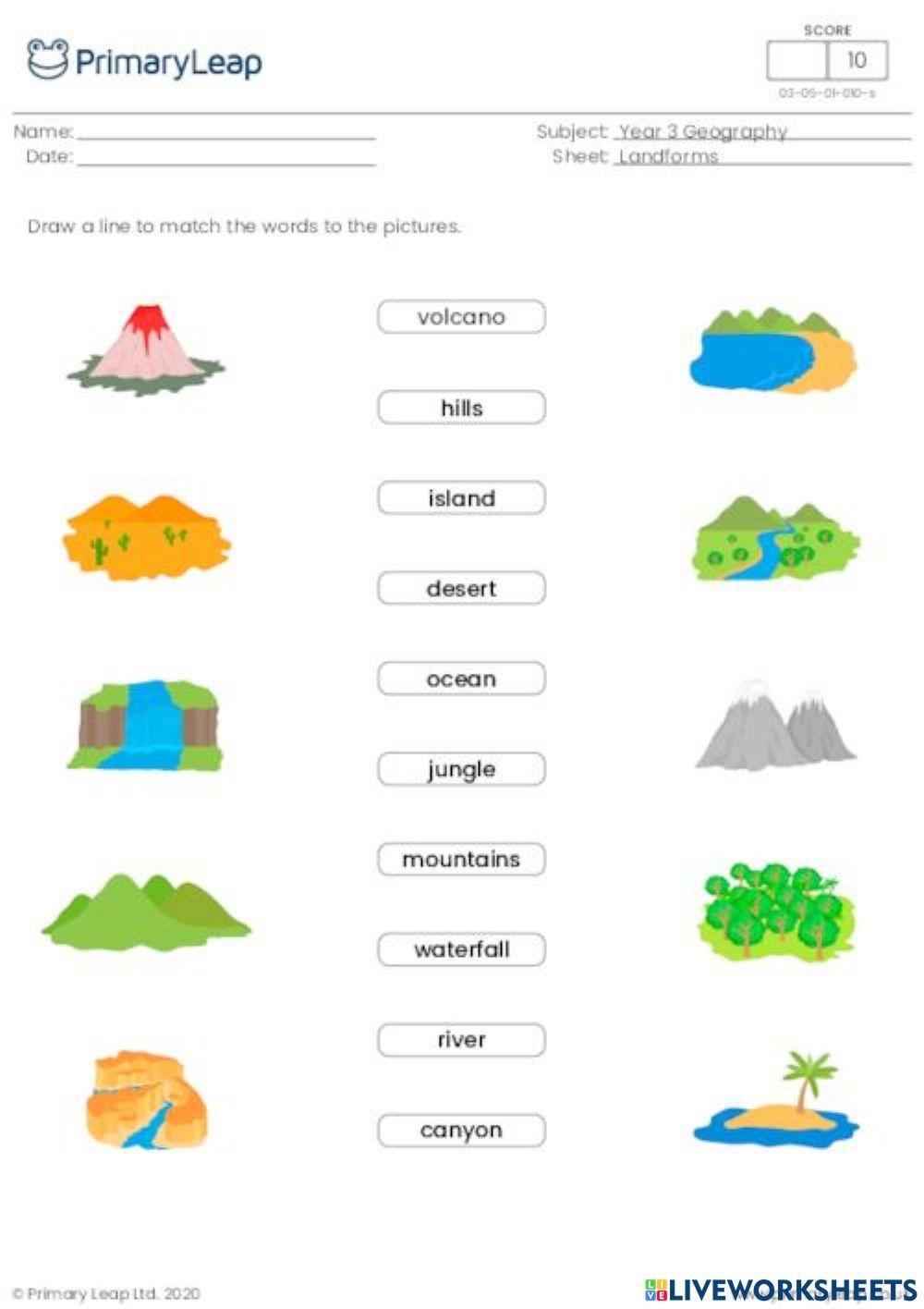 Landforms Interactive Worksheet For Kindergarten Worksheets Library Land And Water Forms Read And Match Activity Free PDF Download Set 1 Ezpzlearn
