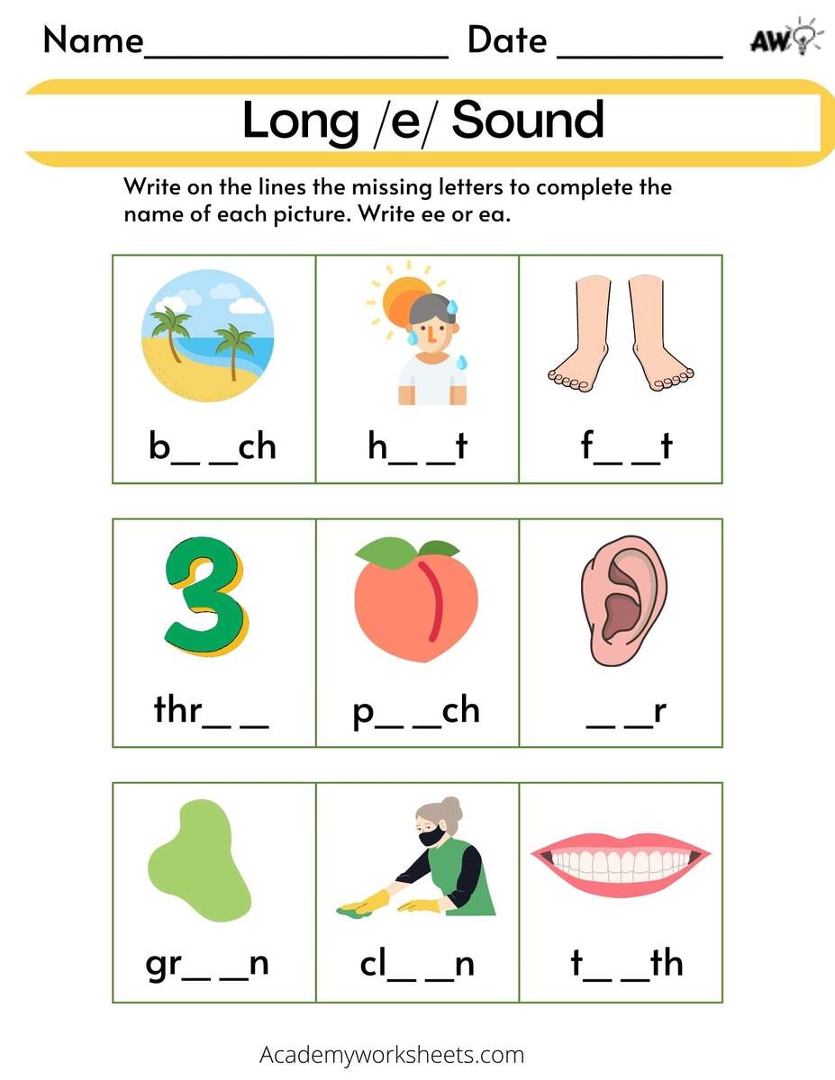 Learn The Long E Worksheets Easily Academy Worksheets Worksheets Library EI Words Cut And Paste The Images Long E Phonics Worksheet Ezpzphonics