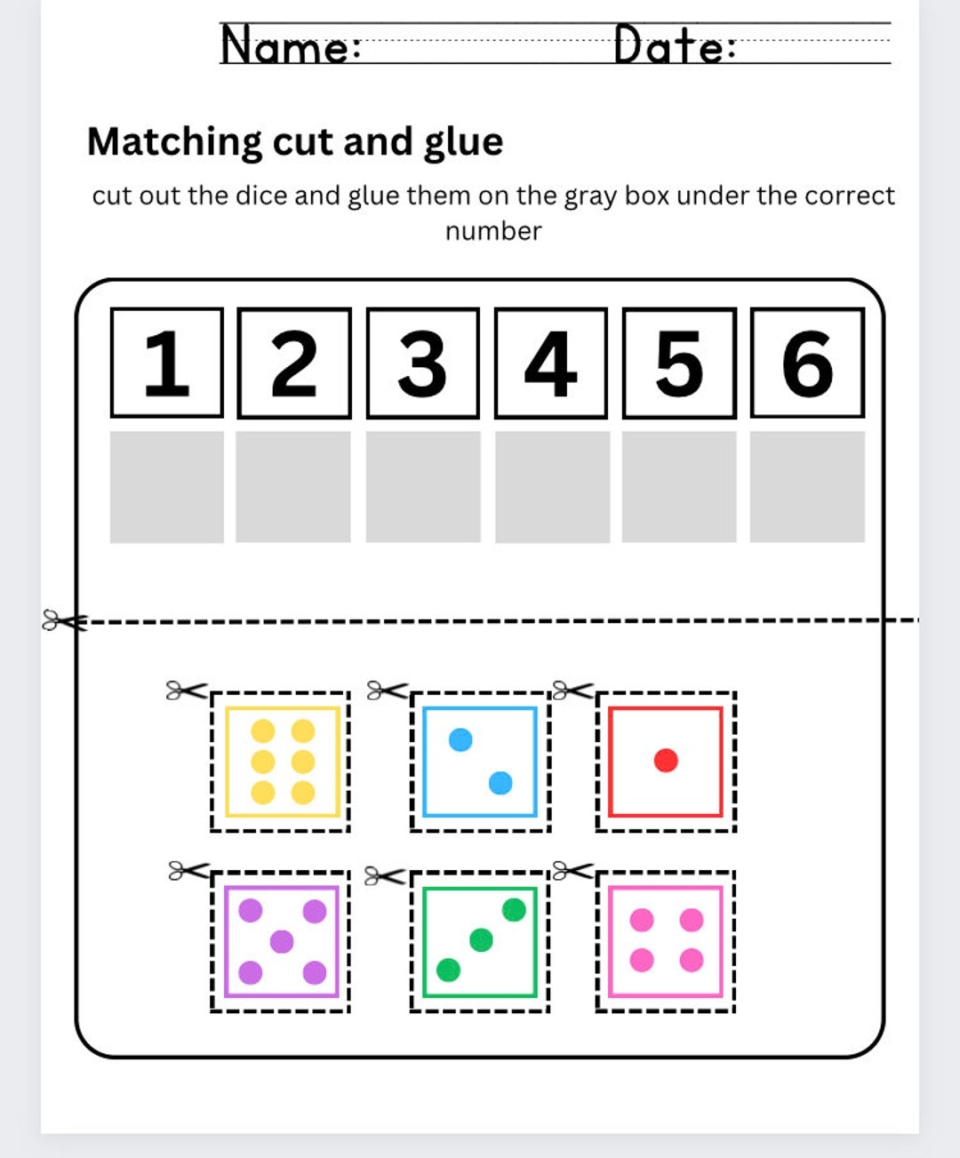 Learning Numbers 1 6 Fun Dice Printable Worksheets For Preschool And Kindergarten Etsy Printable Match The Dice Problem Solving Counting Activity