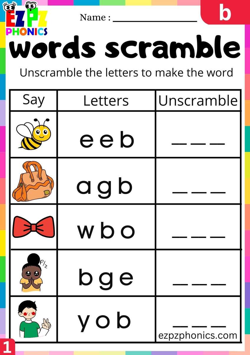 Letter B Words Scramble Beginning Sounds Worksheet Ezpzphonics Letter B Words Scramble Beginning Sounds Worksheet Ezpzphonics
