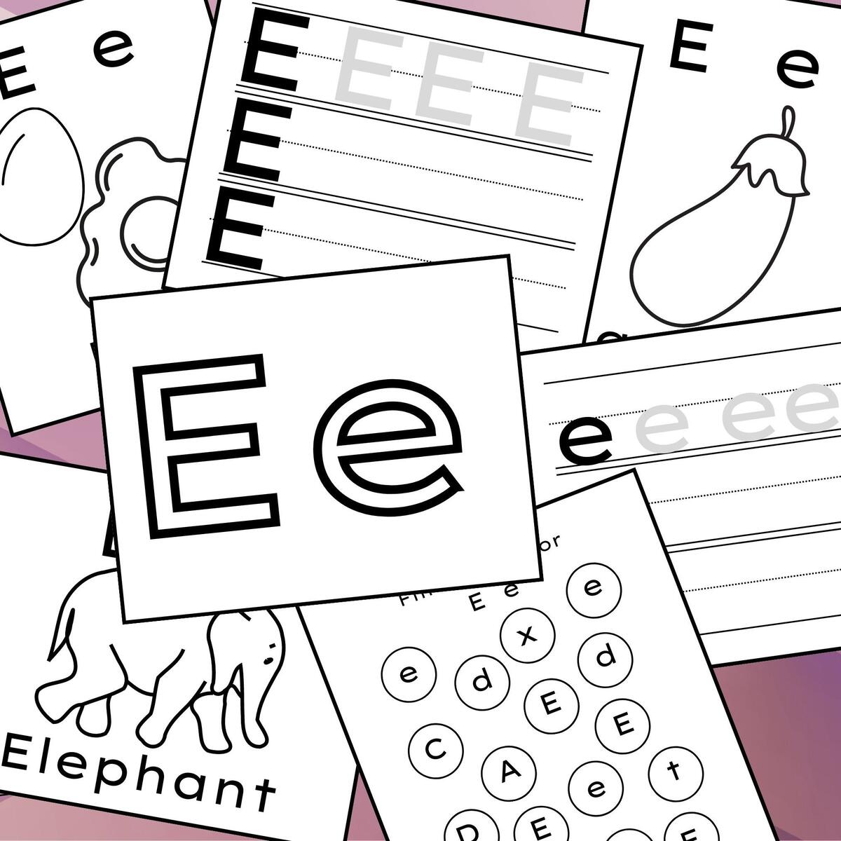 Letter E Worksheets Alphabet Letters Coloring Pages Preschool Worksheet Toddlers Homeschool Kindergarten Etsy