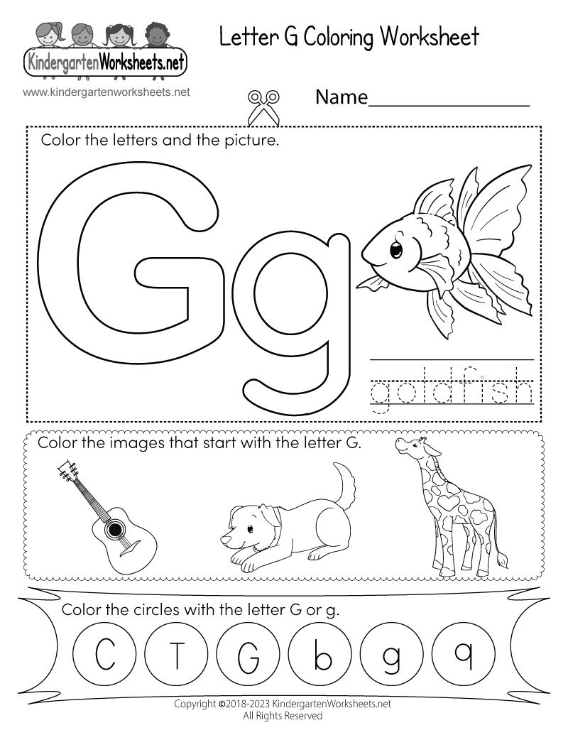 Kids Under 7 Letter G Practice Writing Worksheet