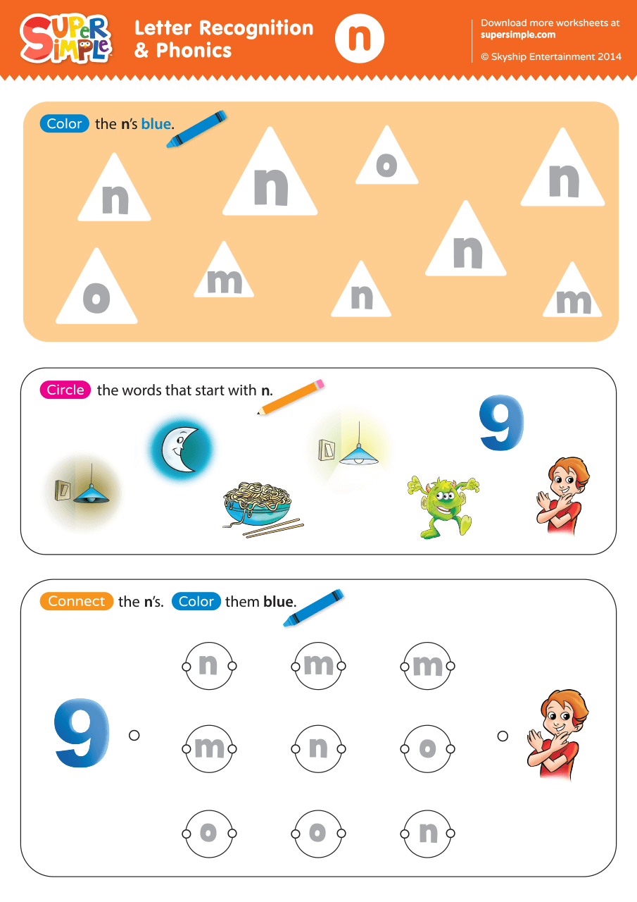 Letter Recognition Phonics Worksheet N Lowercase Super Simple Letter Recognition Phonics Worksheet N Lowercase Super Simple