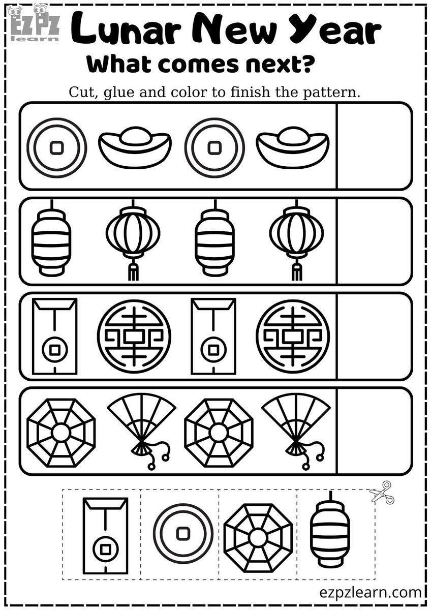 Lunar Chinese New Year And Tet What Comes Next Coloring Activity Number 3 For Kids Ezpzlearn