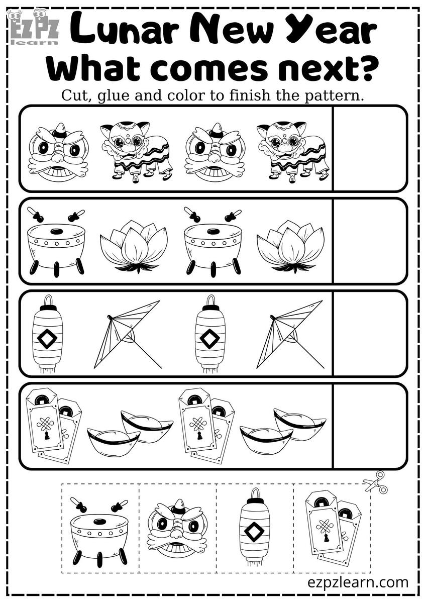 Lunar Chinese New Year And Tet What Comes Next Coloring Activity Number 3 For Kids Ezpzlearn
