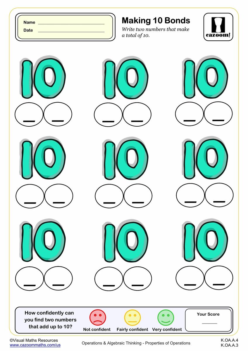 Making 10 BONDS K Grade PDF Addition Worksheets Cazoom Math Making 10 BONDS K Grade PDF Addition Worksheets Cazoom Math