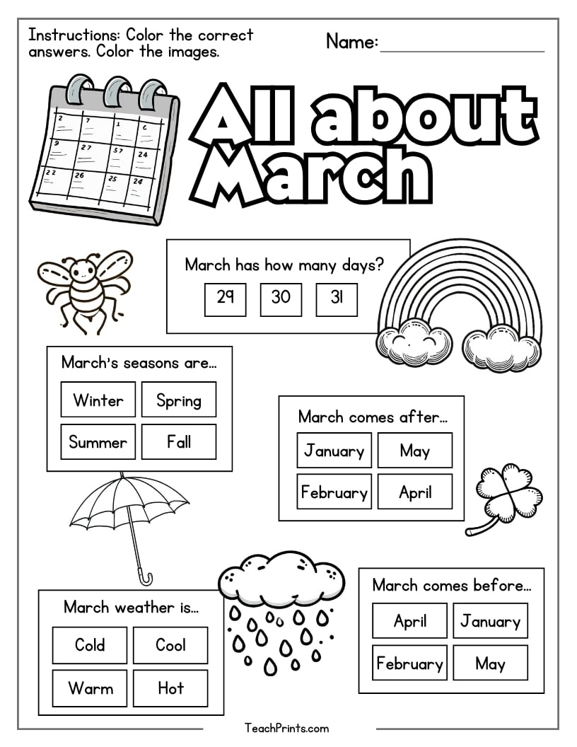March Worksheets 8 Free PDF Printables Teach Prints March Worksheets 8 Free PDF Printables Teach Prints