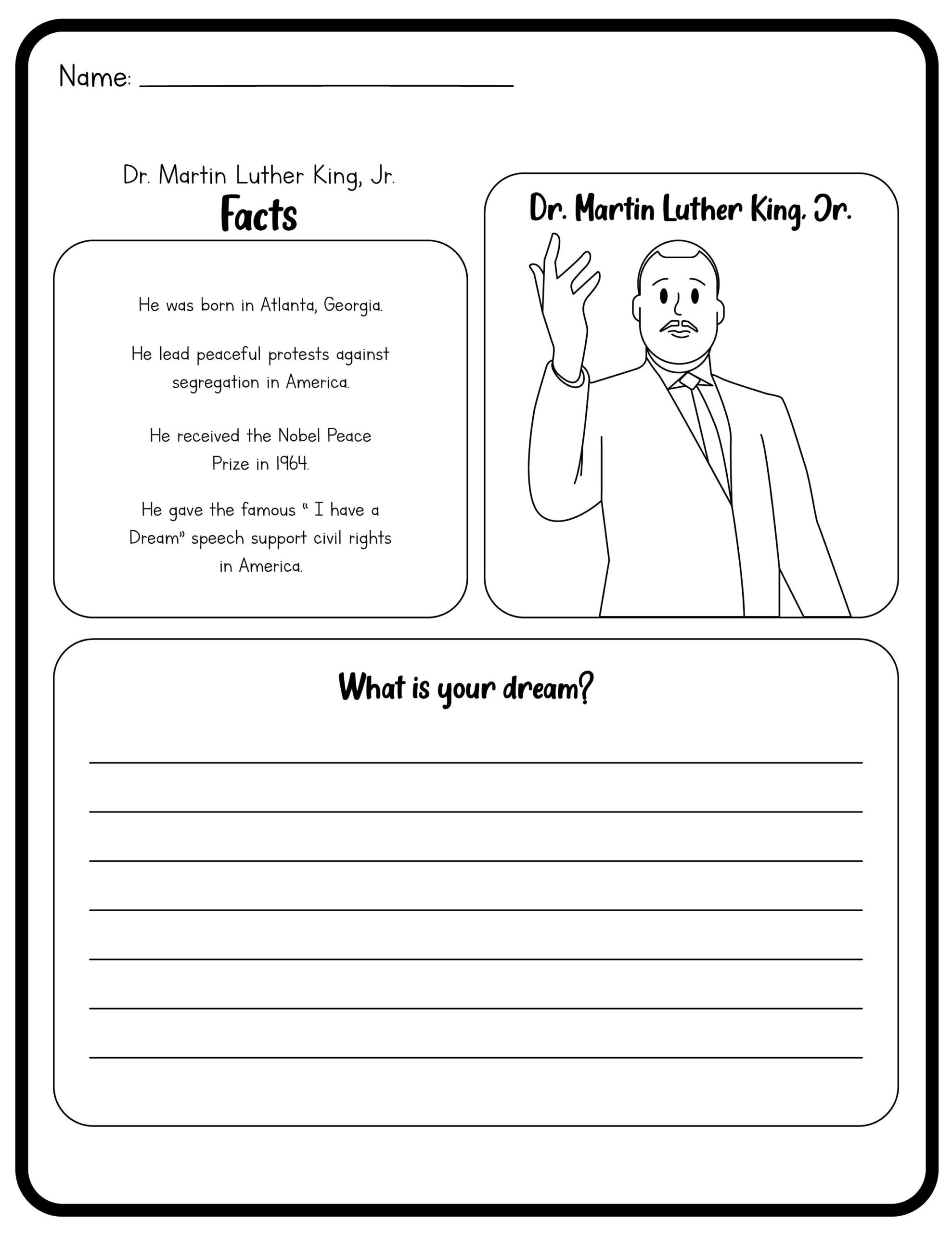Martin Luther King Day Printable Holiday Worksheets For Kids MLK Day Etsy