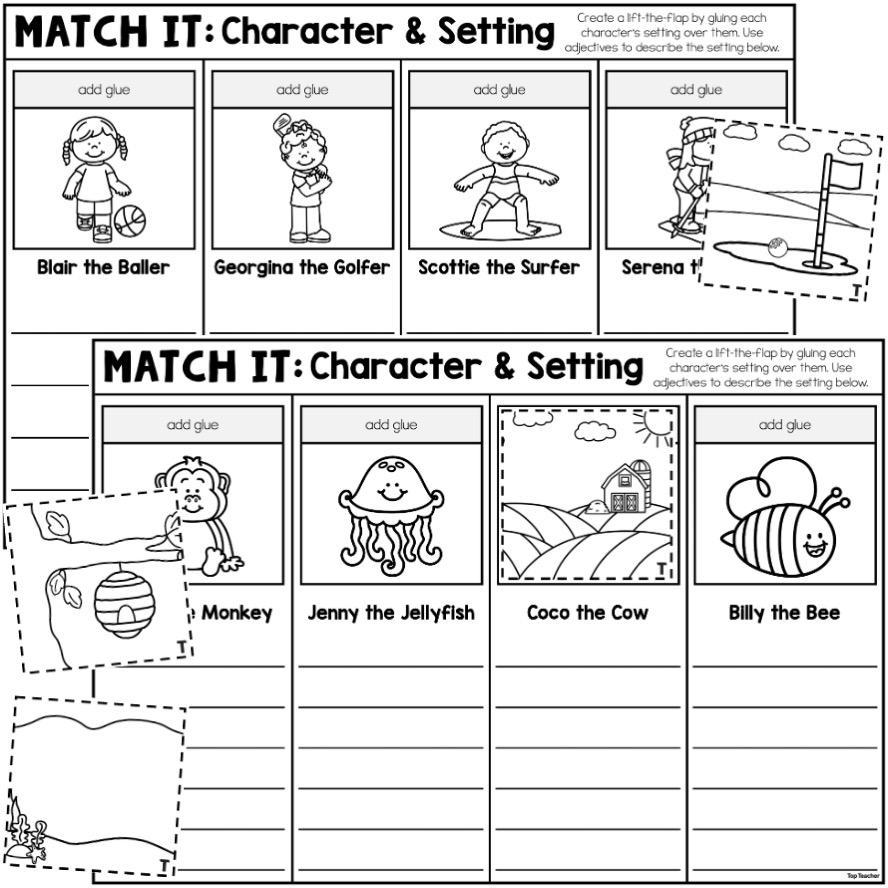 Match It Character Setting Narrative Worksheets Top Teacher